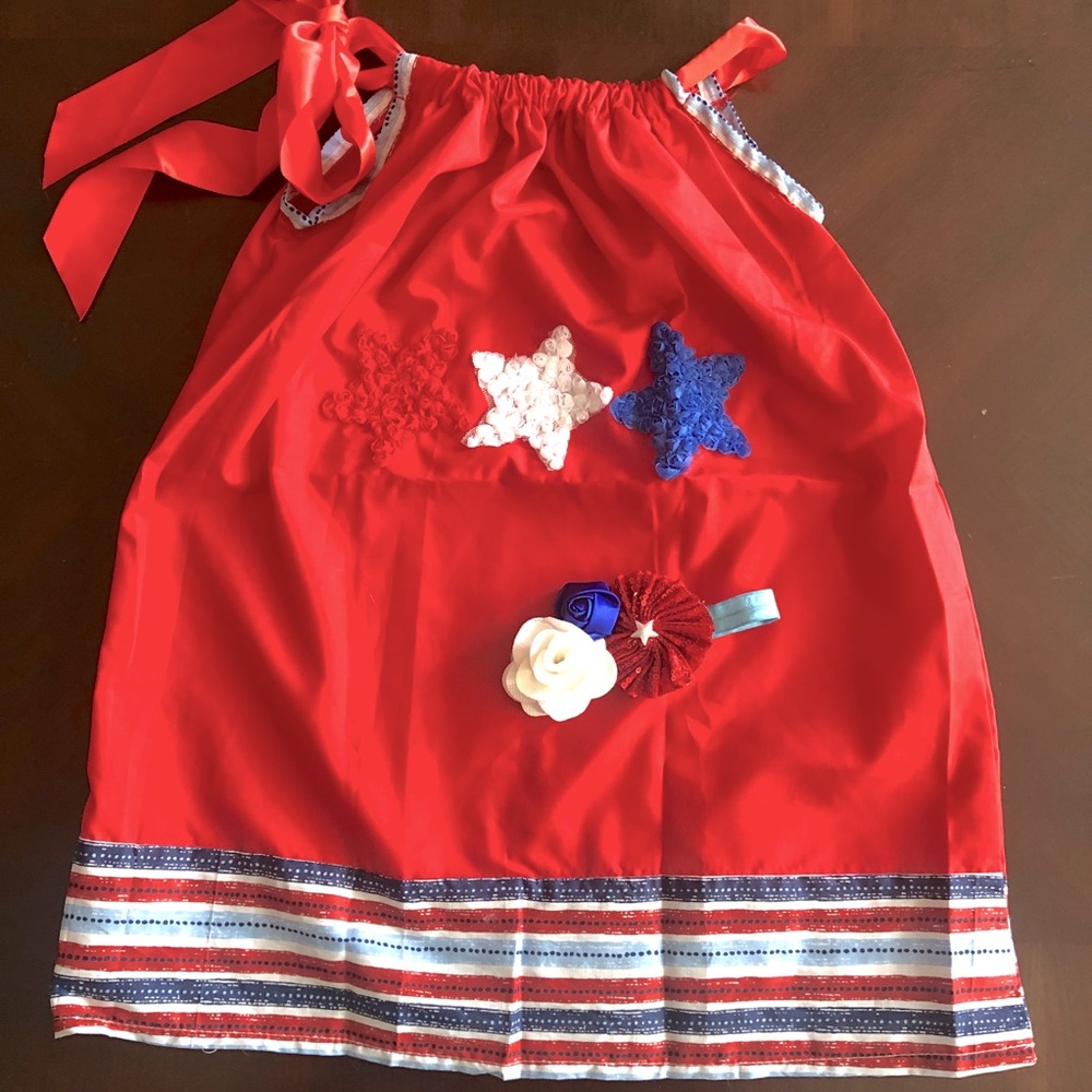 Lightweight 4th of July kids pillowcase dress Independence Day outfit 2-3Y
